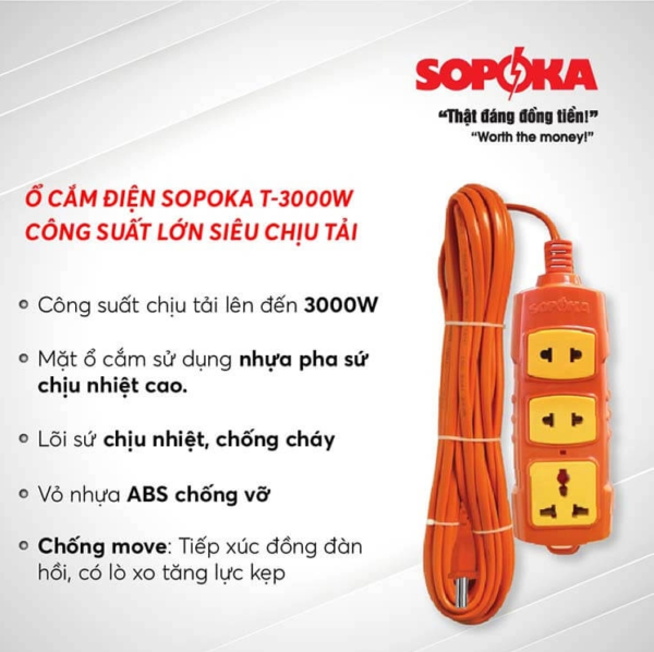 T5-3000W Ổ cắm thợ công trình công suất lớn SPK Sopoka
